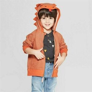 NWOT Oshkosh Orange Dinosaur Stegosaurus Hoodie Zip Up Jacket Boys New 2T Hooded